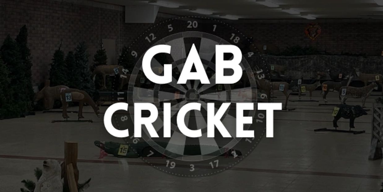 GAB Cricket logo over an indoor shooting range with animal targets.