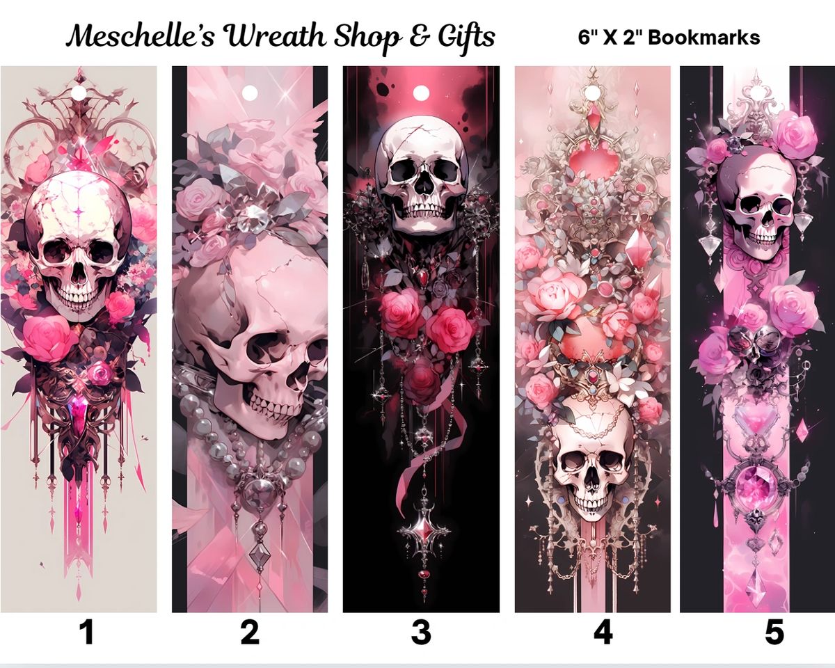 Pink Skull Themed Bookmarks