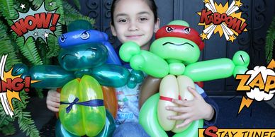 Super Hero Balloon Art, Huggable Turtles, Ninja Party Balloons, Balloon Art, Professional Balloons