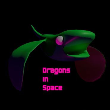 3D dragon head and text 'Dragons in Space' on black background.