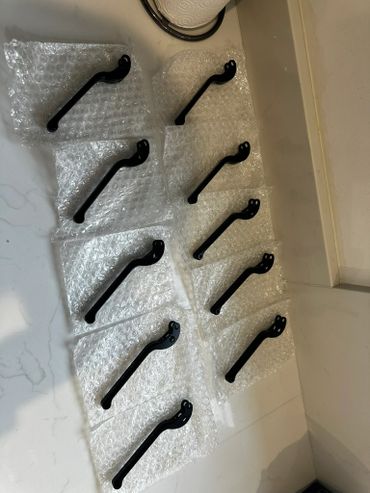 Completed Brake Levers returned from Anodise & ready to ship to customer after quality checks