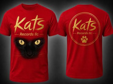 Red shirts with 'Kats Records llc' logo featuring a black cat.