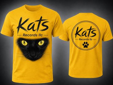 Yellow Kats Records LLC t-shirt with black cat design.