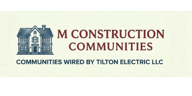Logo for M Construction Communities with a house icon and tagline.