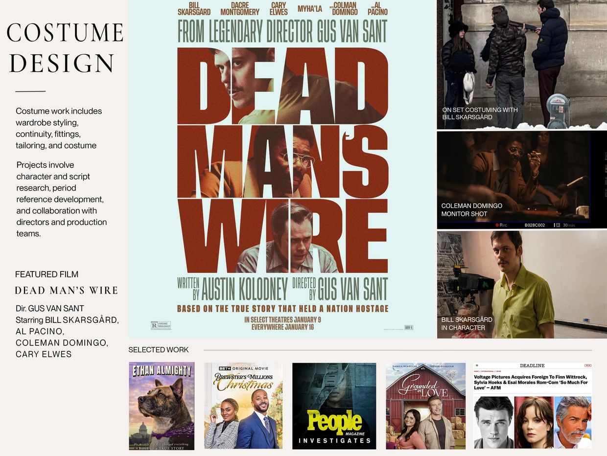 Costume design work for the film Dead Man's Wire by Gus Van Sant.