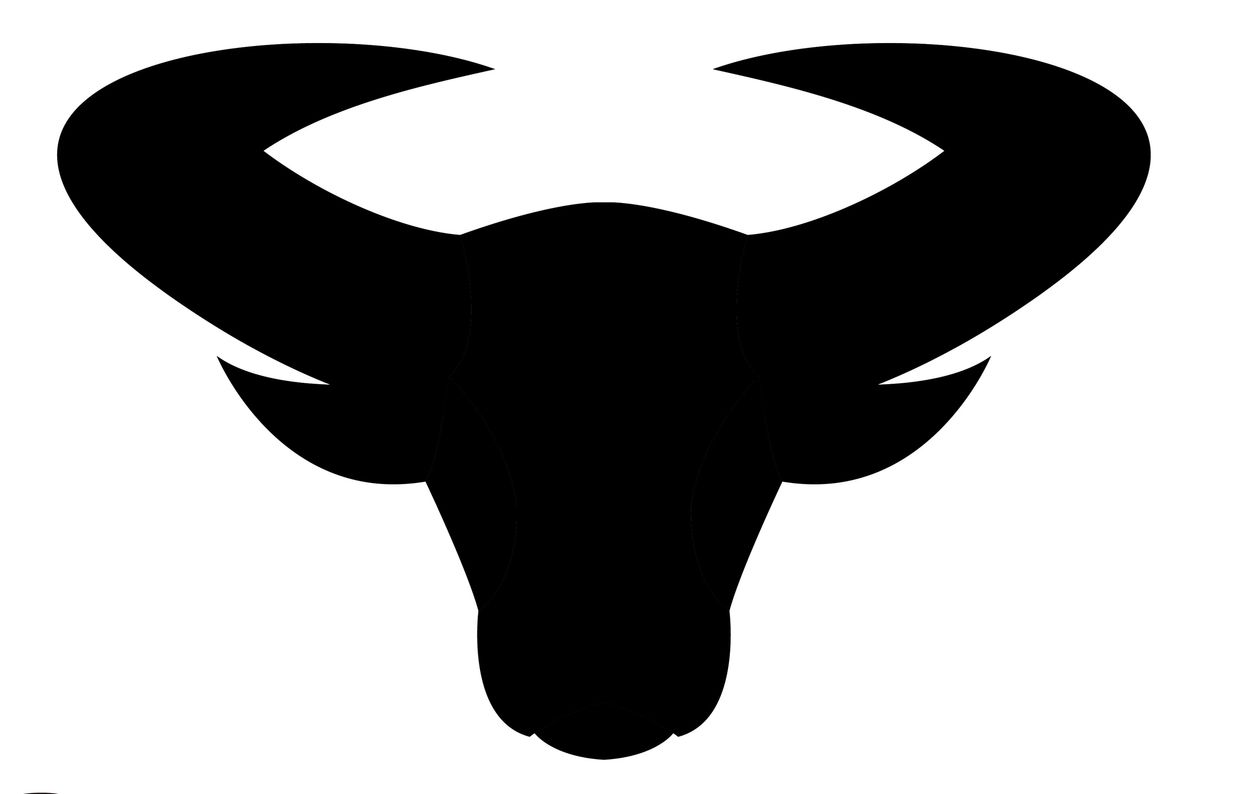 Silhouette of a bull's head with large, curved horns.