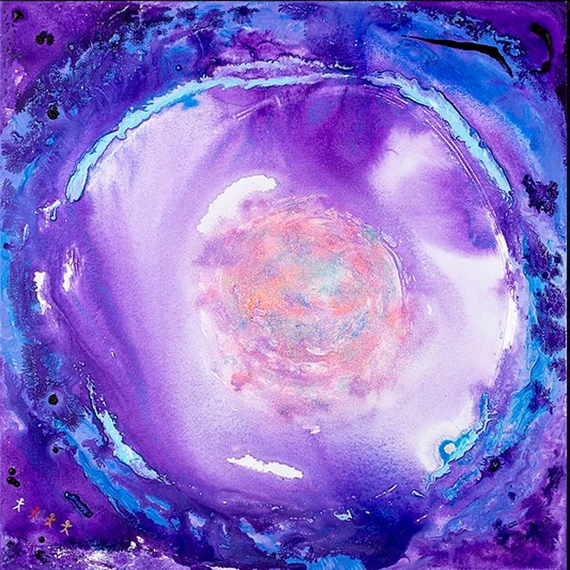 Abstract purple and blue swirling painting.
