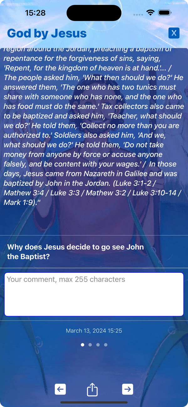 Text from the Bible, questions and space to enter the answers