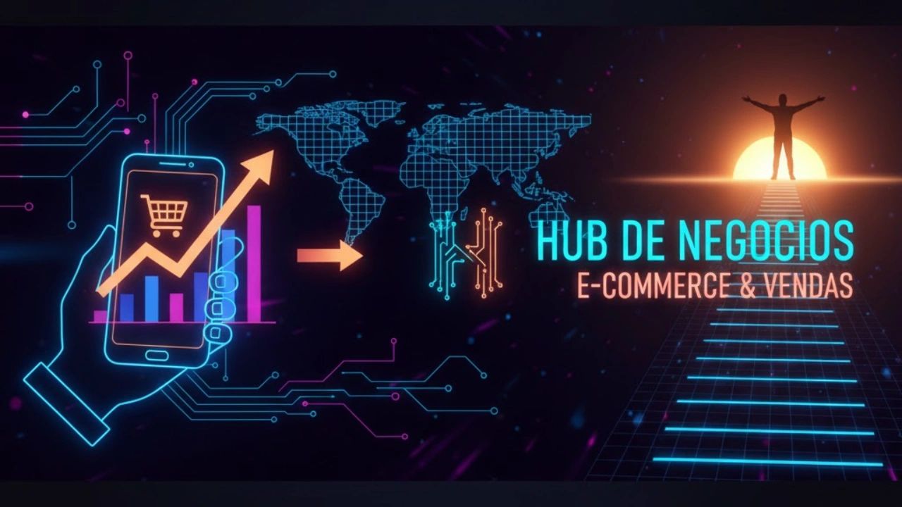 Dados digitais dourados e gráficos de crescimento em ambiente futurista - Hub de Negócios Viral Mart