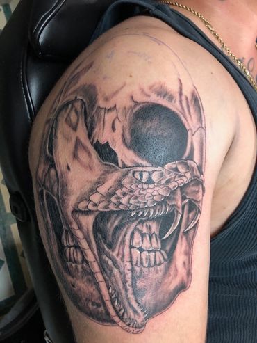 Black and Grey skull with snake.