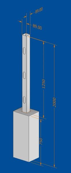 89x89x2mm-2m cattle rail slotted post
