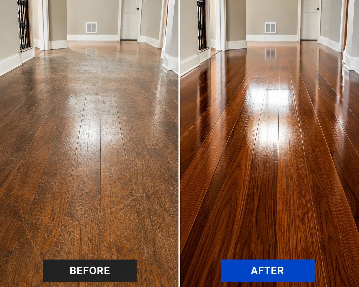 Before and after wood floor restoration — Lehigh Valley PA