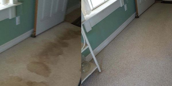 Before and after carpet cleaning results in a home.