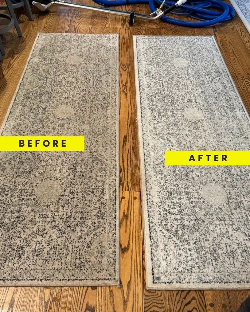 Before and after rug cleaning showing soil removal — Lehigh Valley PA