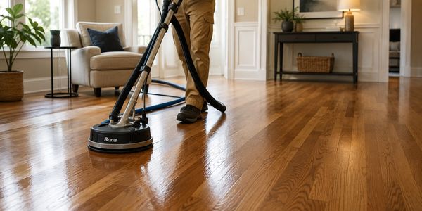 Premium hardwood floor cleaning in a modern living room in Bethlehem, PA