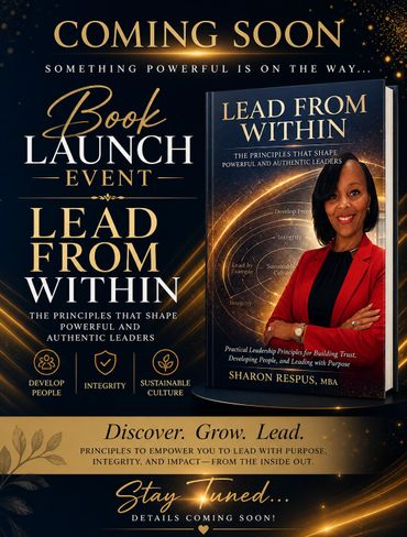Book launch event announcement for "Lead From Within" by Sharon Respus, focusing on leadership principles.