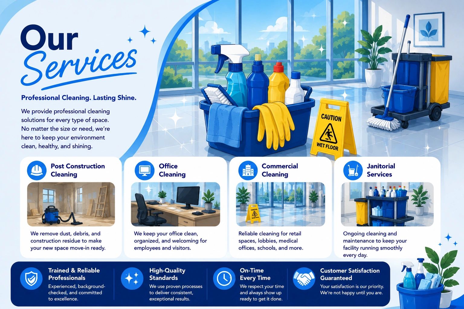 Professional cleaning services with various options for different spaces.