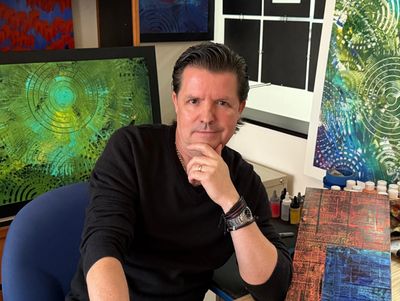 POECH, the artist in his art studio