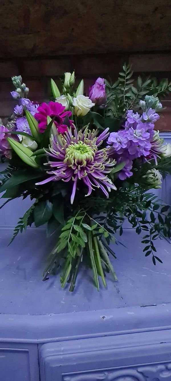 bloom cryanthiums stocks and gerbera, white lilly and eustoma, 