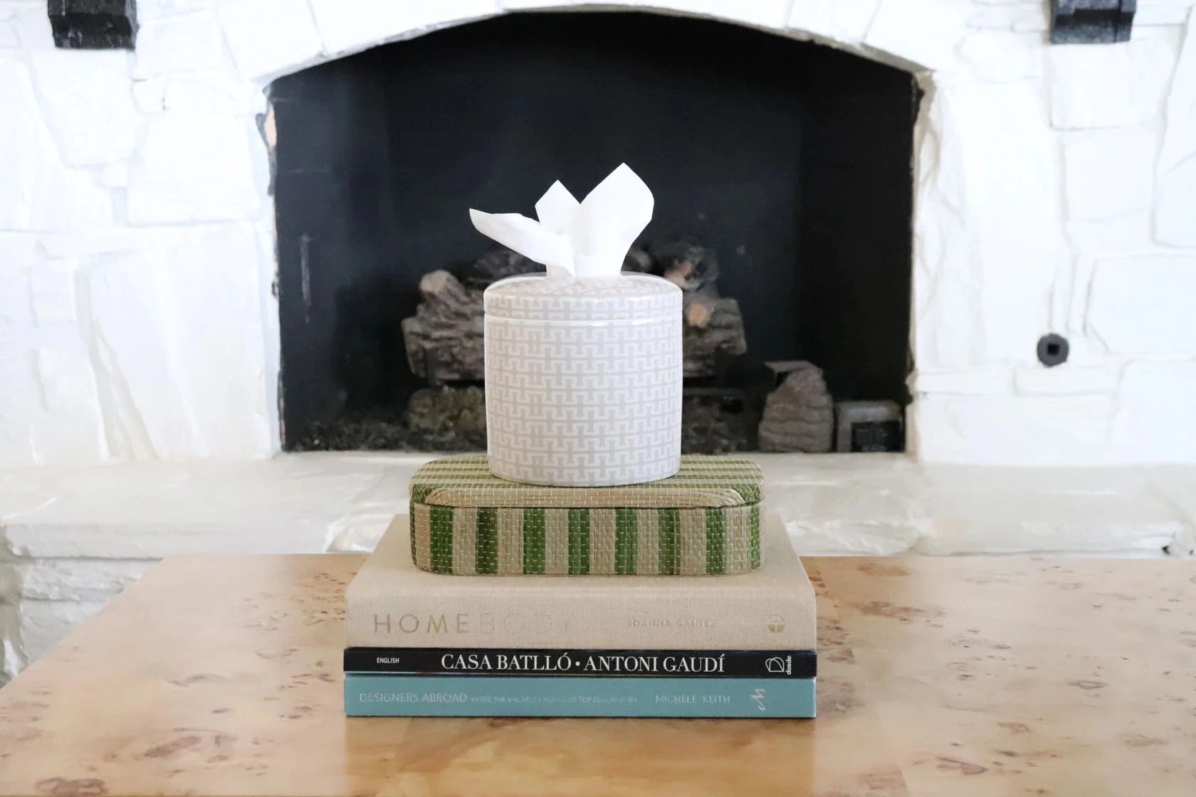 Hattie Taupe Basketweave Tissue Vessel