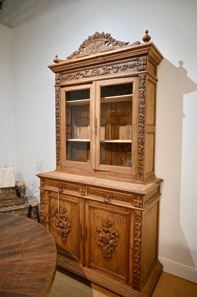 Neo Renaissance Wavy Glass Oak Bookcase