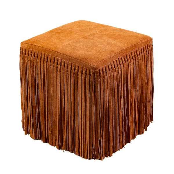 Ottoman Square - Fringe Suede Cognac