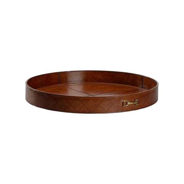 Leather Round Tray with Metal - LG