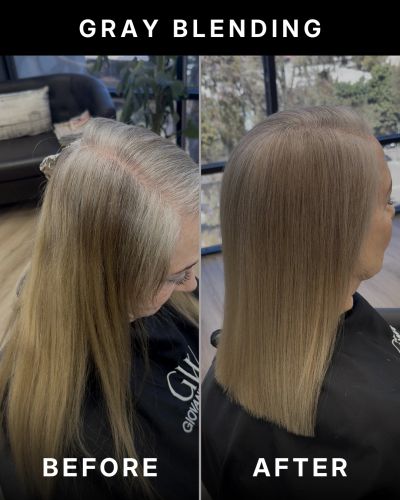 Gray blending before and after at Giovannis West Salon in Mission Valley, San Diego