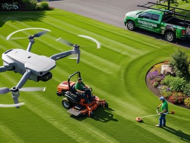 Drone photo of lawn care business operations