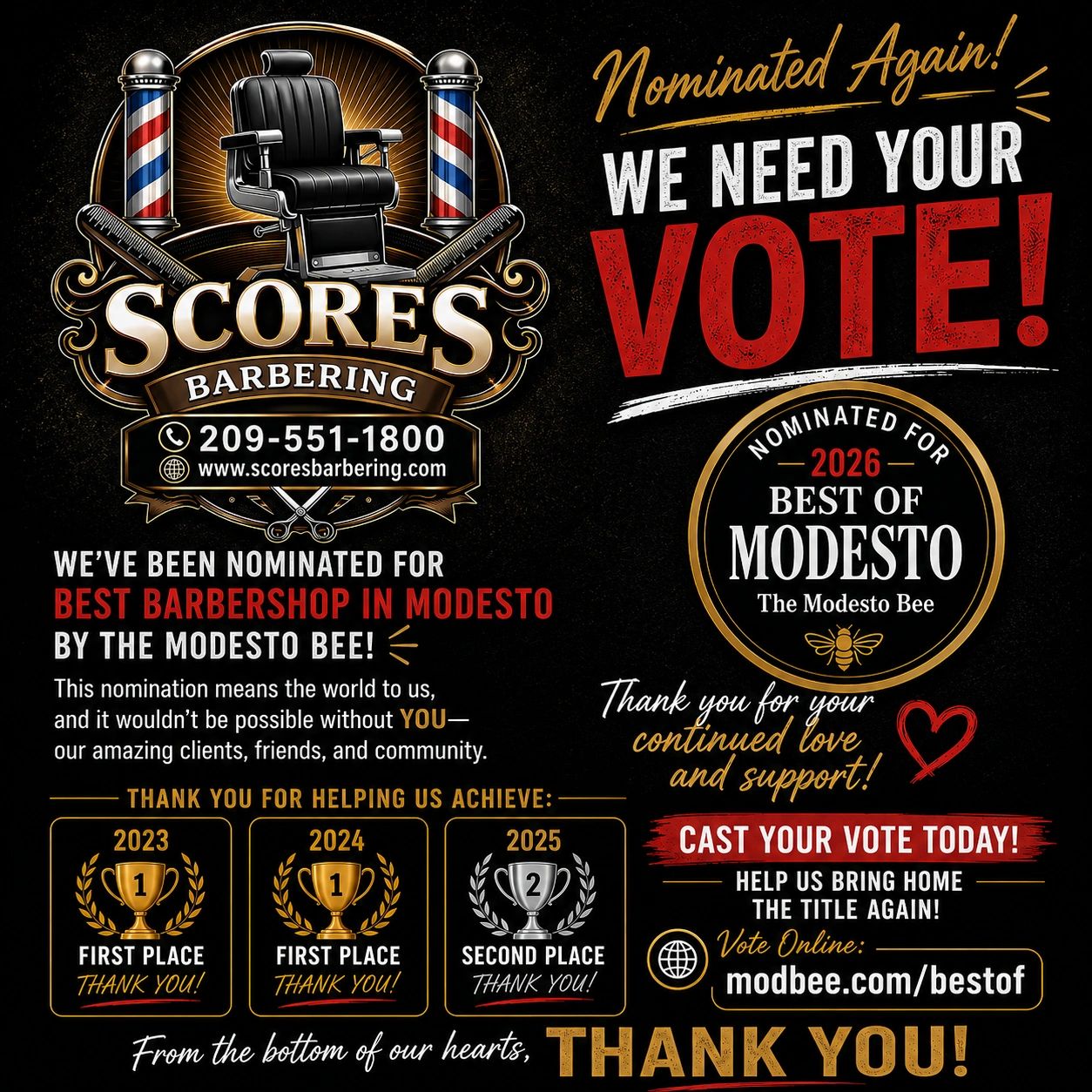 You can vote here!!!
https://www.votebestinmodesto.com/
