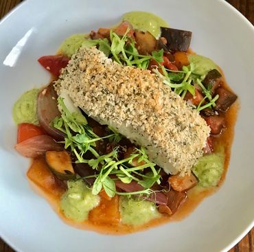 Herb crusted Cod Loin on a bed of Ratatouille