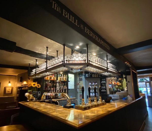 Panoramic view of the main bar at The Bull Berkhamsted