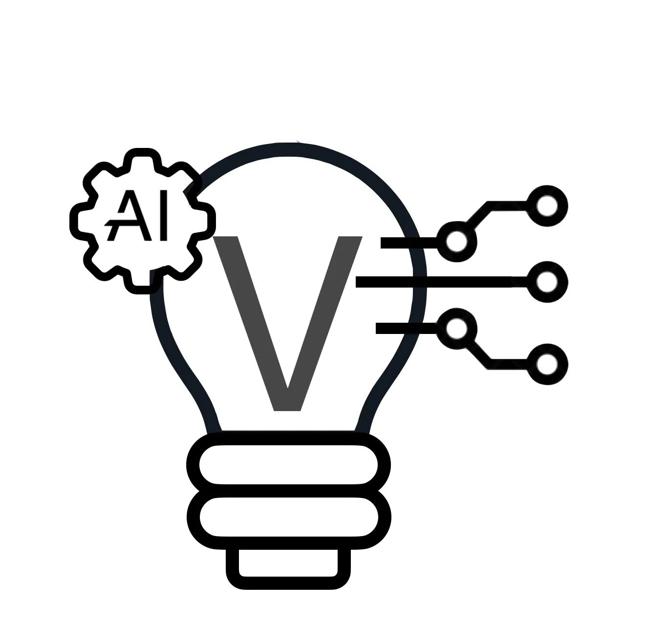 Lightbulb with AI and circuits representing AI technology and innovation.
