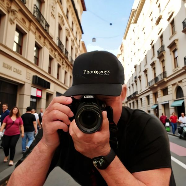 Photographer and Photogenyx founder, Rob Graessle, capturing pictures on of city street. 