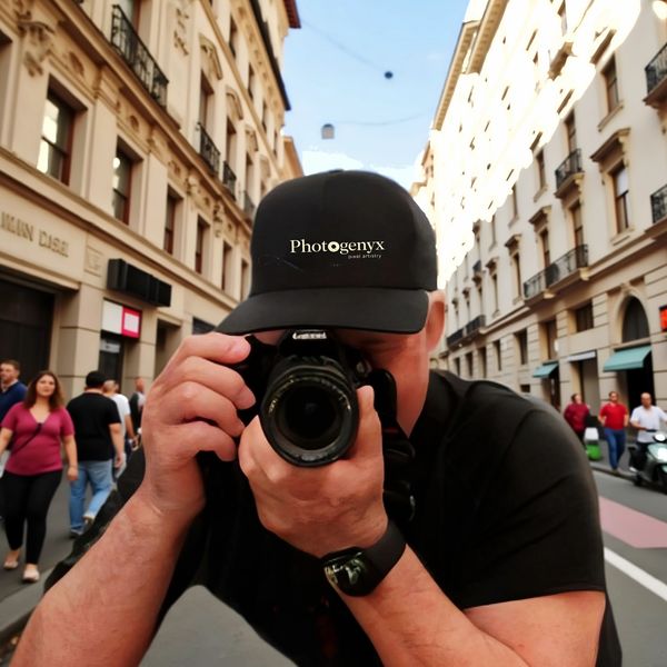 Photographer and Photogenyx founder, Rob Graessle, capturing pictures on of city street. 
