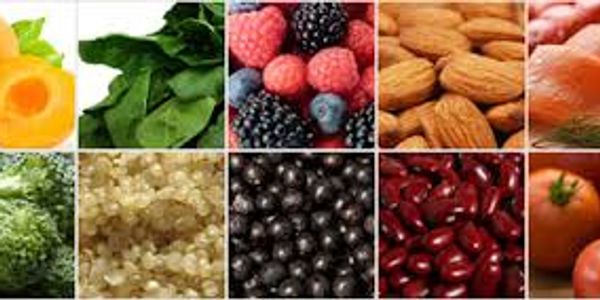 Many different colorful foods fruit group veggies meat and dairy grains many  vary your veggies. 