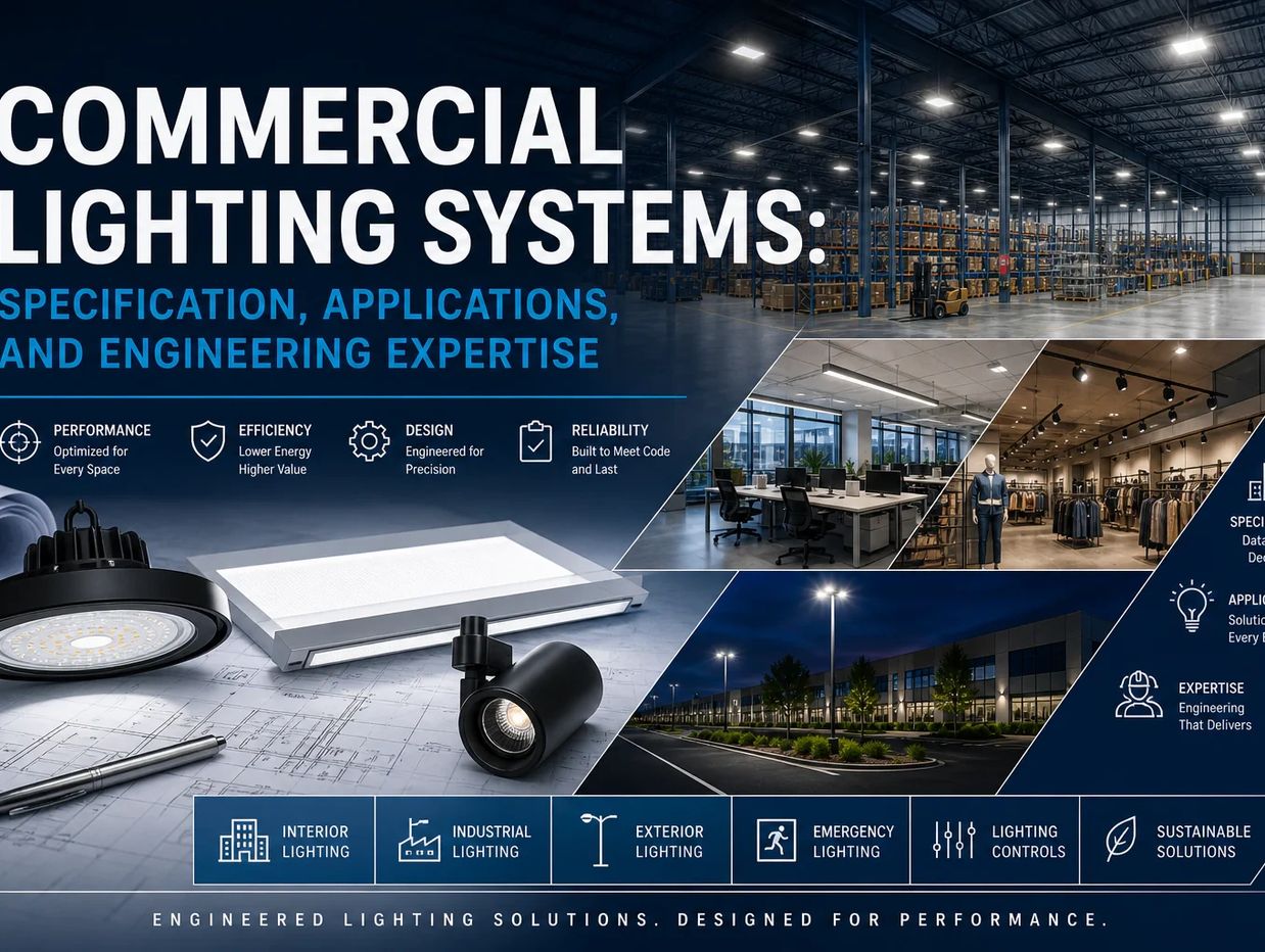 Commercial lighting systems overview with applications and benefits.