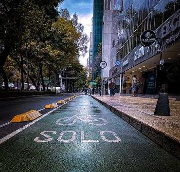 Green Bike lane street view in Mexico City