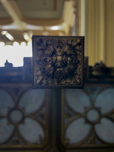 Floating gold design details at the Palacio Postal in Mexico City