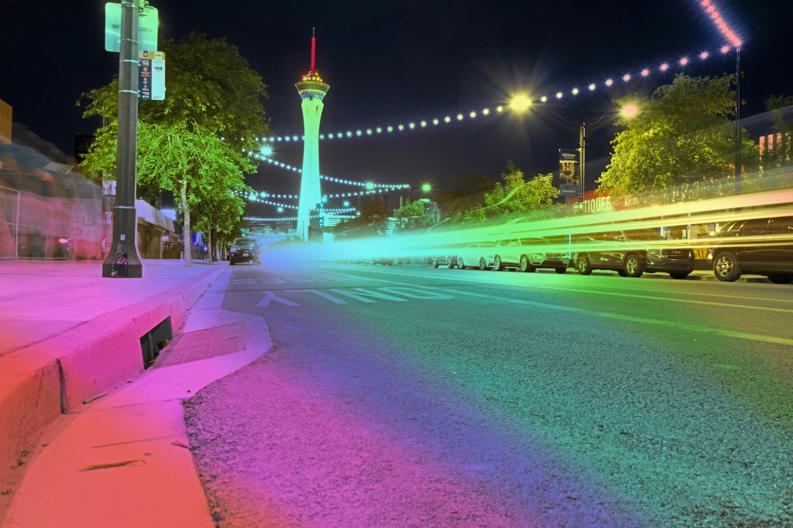 The Strat in a colored light art