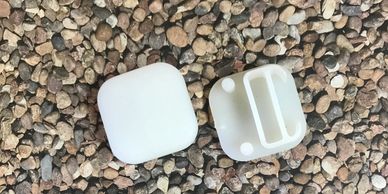 Rectangular end cap for replacement chair sling rail.