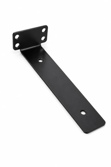 Black metal bracket with multiple holes.