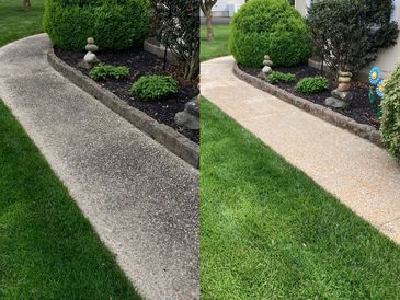 Before and after of concrete walkway cleaning 