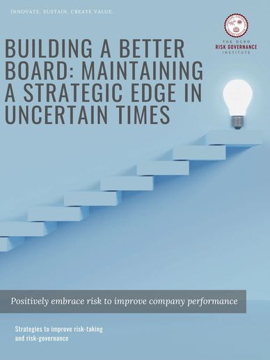Cover promoting strategic risk governance for boards amid uncertainty.