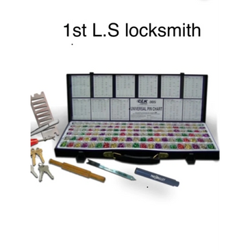 A locksmith tool kit with keys and pins.