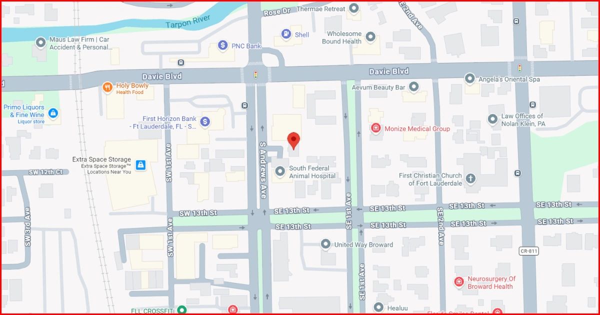 Map showing South Federal Animal Hospital location in Fort Lauderdale.