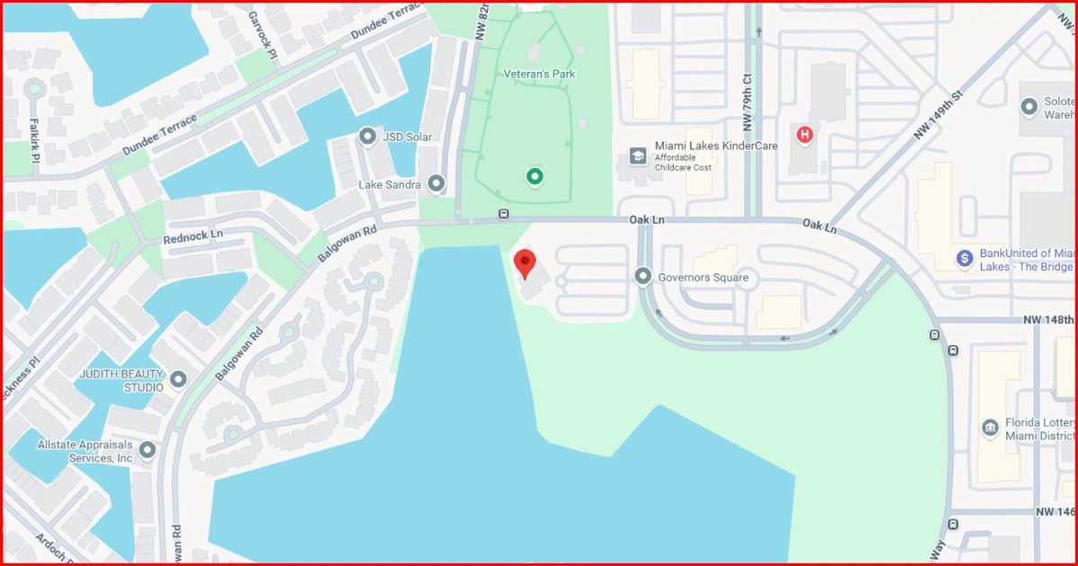 Map showing Miami Lakes area with key locations marked.
