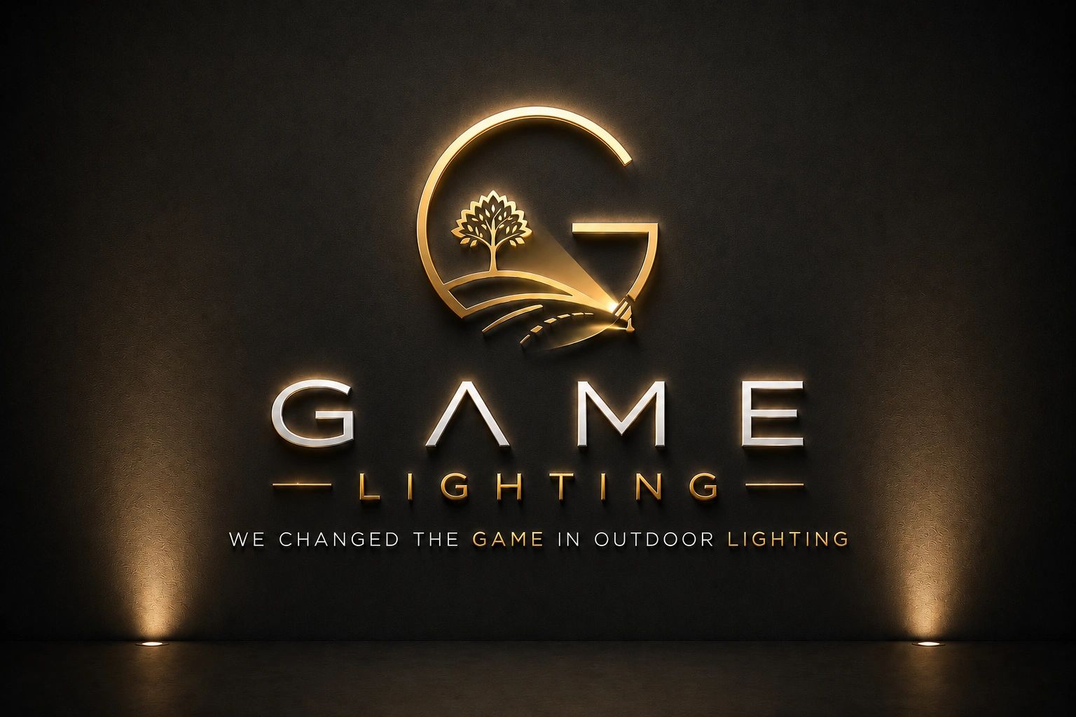 Elegant logo for Game Lighting with illuminated text and icon.