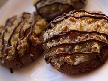 German Chocolate cookie with coconut and pecan cream on top
