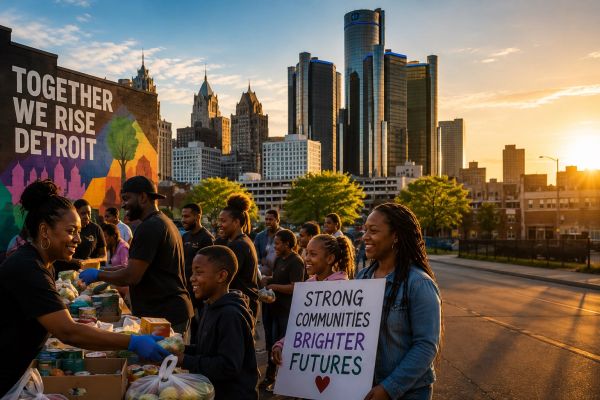 Community event in Detroit promoting unity and brighter futures.